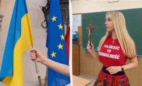 Кандидатка на пост мэра Кракова выбросила флаг Украины в мусорный бак (видео)